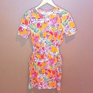 Zara Tropical Flora Print Side Cutout Dress, 100% Cotton, Womens Size M